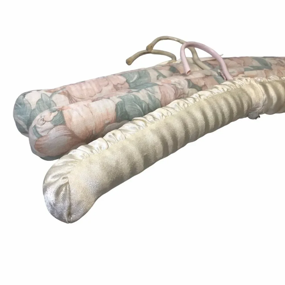 Vintage Padded Satin Boudoir Lingerie Clothes Hanger floral cloth one satin 80's